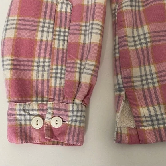 L.L. Bean Fleece Lined Plaid Flannel Shirt Jacket Pink White Sz M - Picture 3 of 7